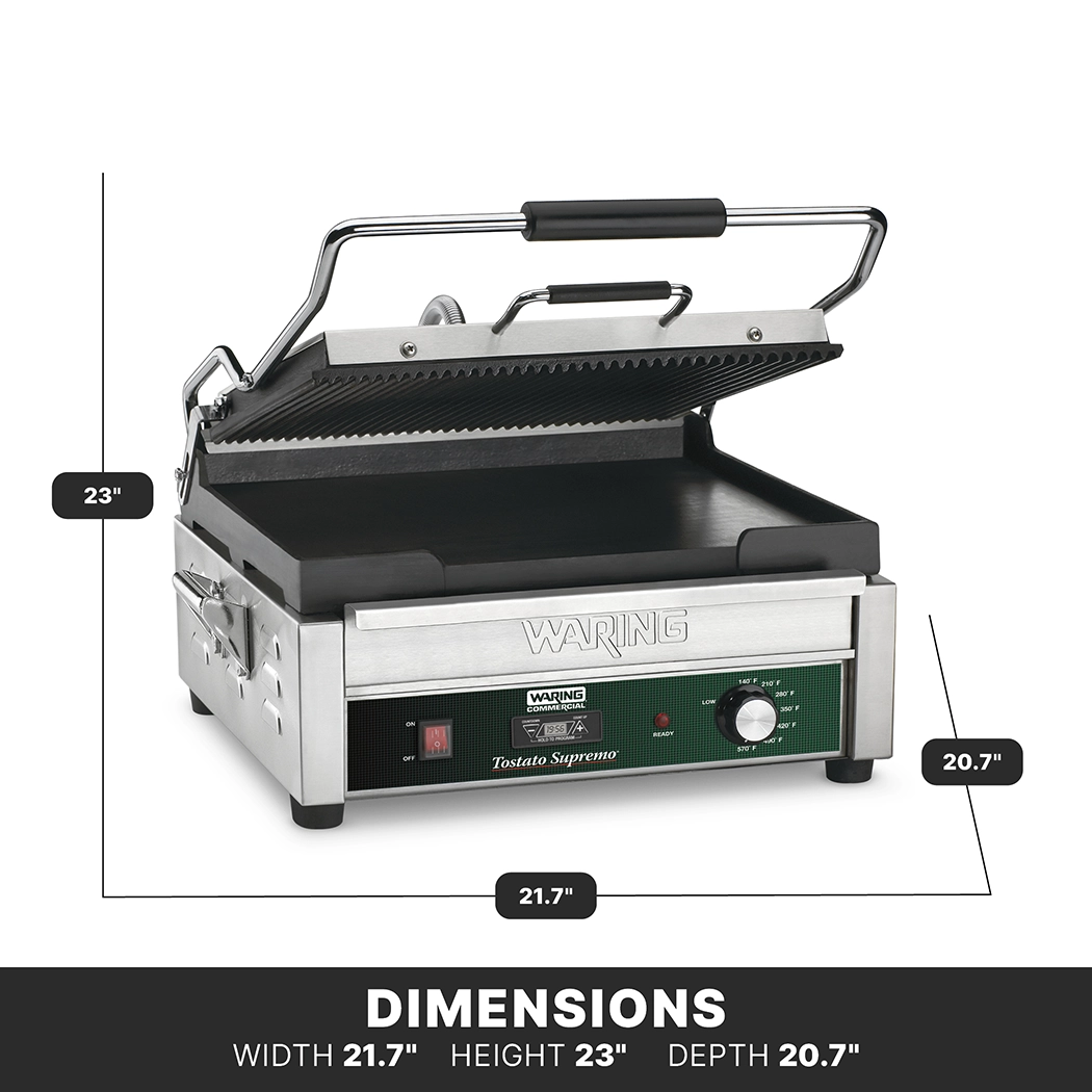 Ribbed and Flat Panini Grill with Timer, 14.5" x 11"